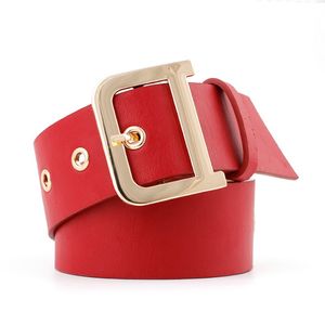 2019 New Designer Rock Punk Ladies Wide Black Red Grommet Leather Female D Ring Buckle Waistband for Women Dress 2098