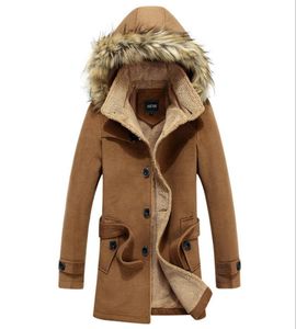 2015 Fashion New Winter Men039S Wool Coat Lamb039s Wool Cashmere Coats Casual Hooded Päls krage Långt tjockare Men039S Wind6166187