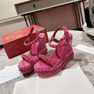 Sandals Women Shoes Size35-43 Leather أصلي أسافين أسافين Espadrilles Super High Heels Summer Designer Zapatilla A26