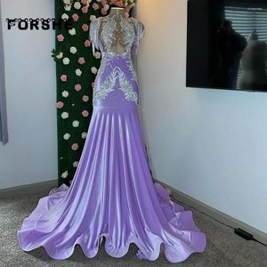 Party Dresses Lavender Prom For Black Girls Velevt Mermaid Gowns Sheer Neck Evening Dress Vestidos De Gala 2024