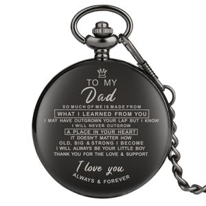 Orologi classici Fashion Full Black Ti amo per mia mamma papà moglie Husaband Unisex Quartz Pocket Watch Chain Family Gift 317H