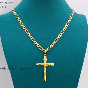 Real 10k amarelo sólido ouro fino gf Jesus cruzamento crucifix charme pingente grande 55*35mm Colar de corrente Figaro 991