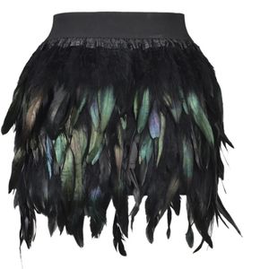 Women Costumes Feather Elastic Waist High Street Sexy Mini Skirt Gradient Color Evening Party Black Purple Plus Size 240524