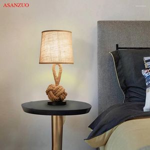 Bordslampor Vintage rep för vardagsrum pastoral stil hem deco skrivbord ljus sovrum läsning lampa stativ ljusarmaturer