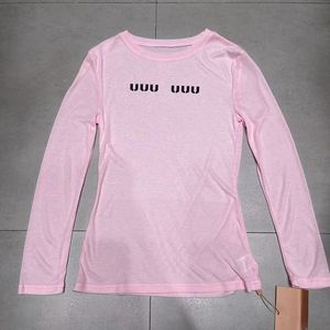Buchstaben Patch Frauen T -Shirt Pink Langarm Tops Luxus Designer Casual Daily Sommer T -Shirts