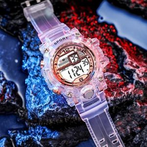 ساعة Wristwatches أزياء الشفافة الشفافة للرجال LED الرقمية في الهواء الطلق متعددة الوظائف مقاوم للماء طالب رياضي العسكرية RELOJES HOMBRE 2659