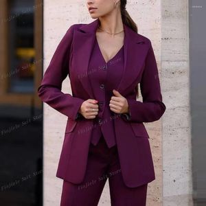 Women's Two Piece Pants Purplish Red Women Suits Lady Business Office Tuxedos Mother Wedding Party Formal Occasions Ladies 3 Set Jacket Vest
