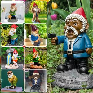 Rolig Gnome Staty Miniature Ornaments Harts Figurer Handikraft Naughty Dwarf Landscape Garden Home Decoration Gift 240523