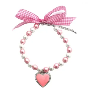 Dog Apparel XKSRWE Cat Pearls Necklace Collar With Bling Heart Charm Pet Jewelry Accessories For Girl Dogs Cats