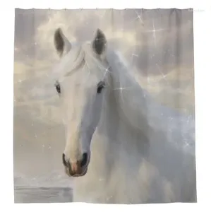 Занавески для душа элегантные сверкающие белые лошади занавес современные лошади Ванная ванная комната водонепроницаемые полиэфирные подарки декор для ванны 180 180 см.