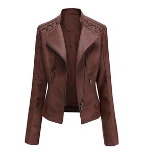 Autumn and Winter Women039s Jacket PU Artificial Leather Multi Color Coat Top Long Sleeve Zipper Fit Motorcykel Vindbrytare8877034
