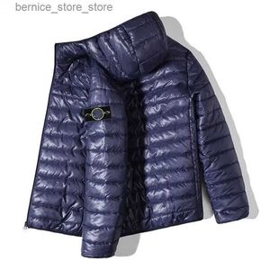 Masculino para baixo Parkas Stone Down Jacket Mens algodão fino e espesso de designer de inverno de outono, com capuz de capuz para homens e mulheres q240527