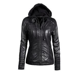 Wipalo Gothic Faux Leather Jacket Women Hoodies Winter Autumn Motorcycle Jacket Black Outer;