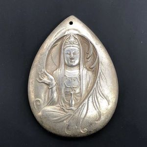 Tibetan Silver Guanyin Statue Pendant Creative Gift Exquisite Necklace Pendant