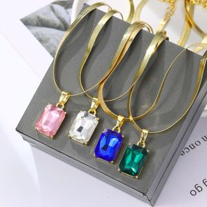colored Jewelry minimalist pendant necklace flat snake bone chain love crystal pendant