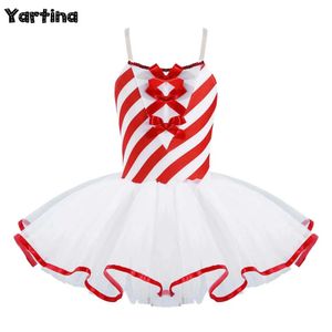 Dancewear infantil garotas cana de doce listrada listras listras de balé vestido de dança vestido de natal