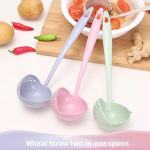 Spoons Kitchen Tools Wheat Straw Ladle Soup Leak Spoon Two In One Long Handle Plastic Environmental Tableware Pot