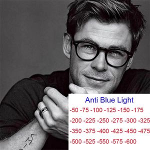 Ретро круглый рамный рамный рамный рамный радиационный излучение Стакол миопии для мужчин модный синий свет, блокирующий школьные очки с коротким прицелом -3-2-1 240507