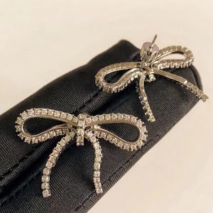 Luxury Paris B Brand Bowknot designer earrings women 18K gold sweet bow knot bling diamond cz zircon aretes oorbellen brincos earring ear rings necklace jewelry