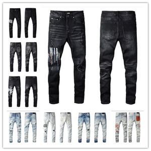 Designer jeans, fashionable men's bicycle hole, elastic denim, casual jeans, men's tight and distressed pants, 2024 new model