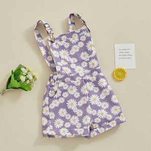 Overalls Rompers Fashion Floral Print s Girls Overall Summer Backless jumpsuit Cute Daisy Print Sleeveless Adjustable Shoulder Strap Denim jumpsuit WX5.26