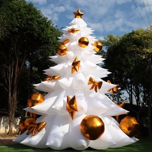 LED Lighted Lage White Inflatable Christmas Tree With Golden Balls,Holiday Ornaments Balloon For Outside Night Show