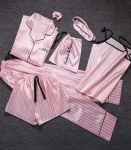 Jrmissli Pyjamas Frauen 7 Stücke rosa Pyjamas Sets Satin Seiden sexy Dessous Home Wear Nachtwäsche Pyjamas Set Pijama Frau3071345