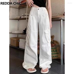 Frauen Jeans Reddachic große Größe Frauen Frachttaschen Denimhose hohe Taille plissierte lässige Weite Bein Baggy Y2K Hosen Korean Streetwear