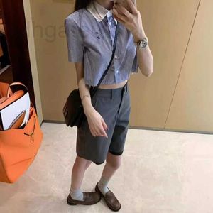 Women's Two Piece Pants designer brand 24miu Spring/summer Letter Embroidery Contrast Stripe Loose Short Flip Collar Sleeve Shirt Shorts for Women EM36