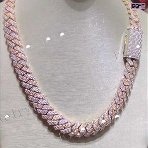 Cadeia cubana de moissanita de luxo gelou 925 prata 15mm 3 linhas de dois tons Moissanite Cuban Link Chain