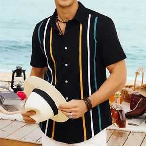 Hawaiian Stripe Fashion Men Shirt Casual Retro Floral Polo Short Sleeve Social Beach Outsize 3D Print Street Wear Summer 240516