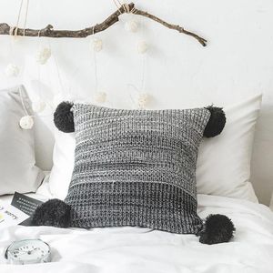 Almofado 18x18 bolas de tricô cobertura capa decorativa cinza listra preta lança sala de sofá cadeira de cuspsina decoração