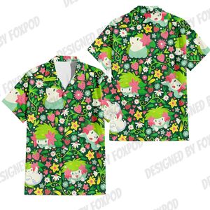 Summer Anime Style Pattern Printing Cartoon Animal Oversized Hawaiian Short Sleeved Shirt For Mens Original Harajuku Clothes 240527