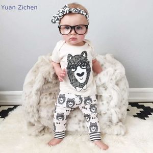 Dropshipping New Spring Autum Children'S Baby Boy Clothing Set Little Cotton Monster Short Sleeve 2 Pcs Animal Bear L2405