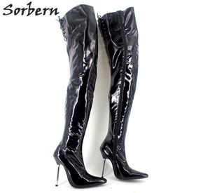 Sorbern Custom Sexy 12cm Metal Heels Thigh High Boots Pointed Toe Pole Dance Boots Unisex High Heels 2018 New Stilettos 34465397550
