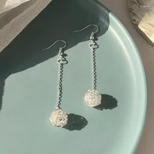 Stud Earrings Korean Silver Color Long Thread Tassel Round Ball Drop For Women 2024 Geometric Fashion Hanging Jewelry Gifts