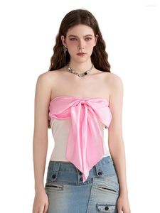 Serbatoi femminili Donne Donne Big Bow Front Tube Top Top senza spalline Bandeau Contrast Contrasto Shirt avvolto senza schienale che uscirà in cima