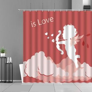 シャワーカーテンキューピッドエンジェルウィングスバスルームカーテンバレンタインデイラバーズホーム装飾バス防水浴槽スクリーンウォールクロス2465