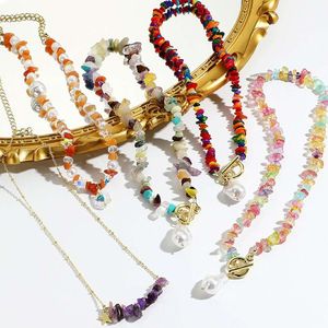 crushed Bohemian colored necklace for women natural stone necklace summer accessory