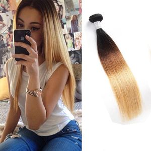 Malaysian Human Hair One bunldes 10-28inch 1B/4/27 Ombre Three Tones Color Double Wefts 1b 4 27 Fxitj