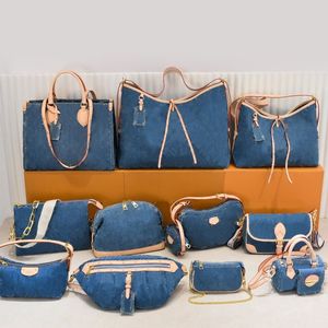 Denim Canvas Tote Bag Shopping Bags Women Handbag Genuine Leather Handle Top Quality Internal Zipper Pocket Classic Letter Print Design Ofdi