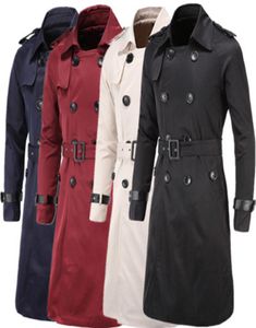 Men Trenchcoat British Style Classic Trench Coat Jacket Double Breasted Long Slim Outwear Adjustable Belt Leather Sleeve Belt CJ199519445