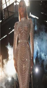 فستان سهرة يوسف Aljasmi Jennifor Kendal Jenner Women Dress Long Sleeve Kim Kardashian White Crystal Beads High Neck LO3607008