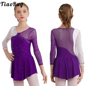 Tanzkleidung Kinder Mädchen Figuren Skating Dance Kleid Langarm Langarm Strass Ballett Tutu Gymnastic