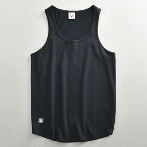 Kolsuz% 100 pamuk yelek erkekler için retro katı düz yaz serin gevşek tişörtler gençlik erkek spor gündelik fit tank üstleri tees 240527