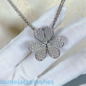 2024 Designer Jewelleryvanl Cleefl Arpelsnecklace Necklaces 925 Lucky Womens Full Pure Rose Gold Clover Collar Chain