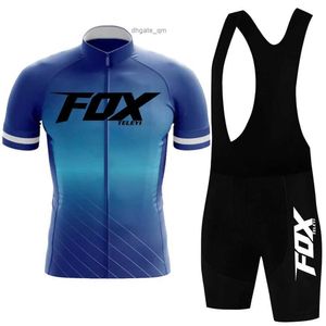 Cykeltröja sätter Fox Teleyi Team Cycling Jersey Set Man Summer Mtb Race Cycling Clothing Short Sleeve Ropa Ciclismo Outdoor Riding Bike Uniform