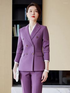 Женские брюки с двумя частями высококачественные ткани осень зимний бизнес -костюмы с и куртки пиджаки Feminino для женских брюков