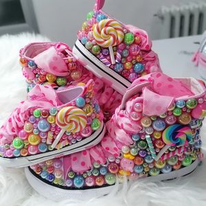El yapımı s bling kızlar çocuklar ve anne şeker tuval ayakkabı inci kızlar için spor ayakkabıları doğum günü partisi düğün 240524