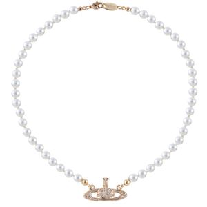 Designer halsband klassisk mode pendell smycken guld silver rose krage kedja par party semester gåva saturn pärlkedja 249w